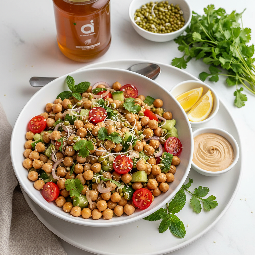 HONEY CHICKPEA SALAD WITH TAHINI DRESSING