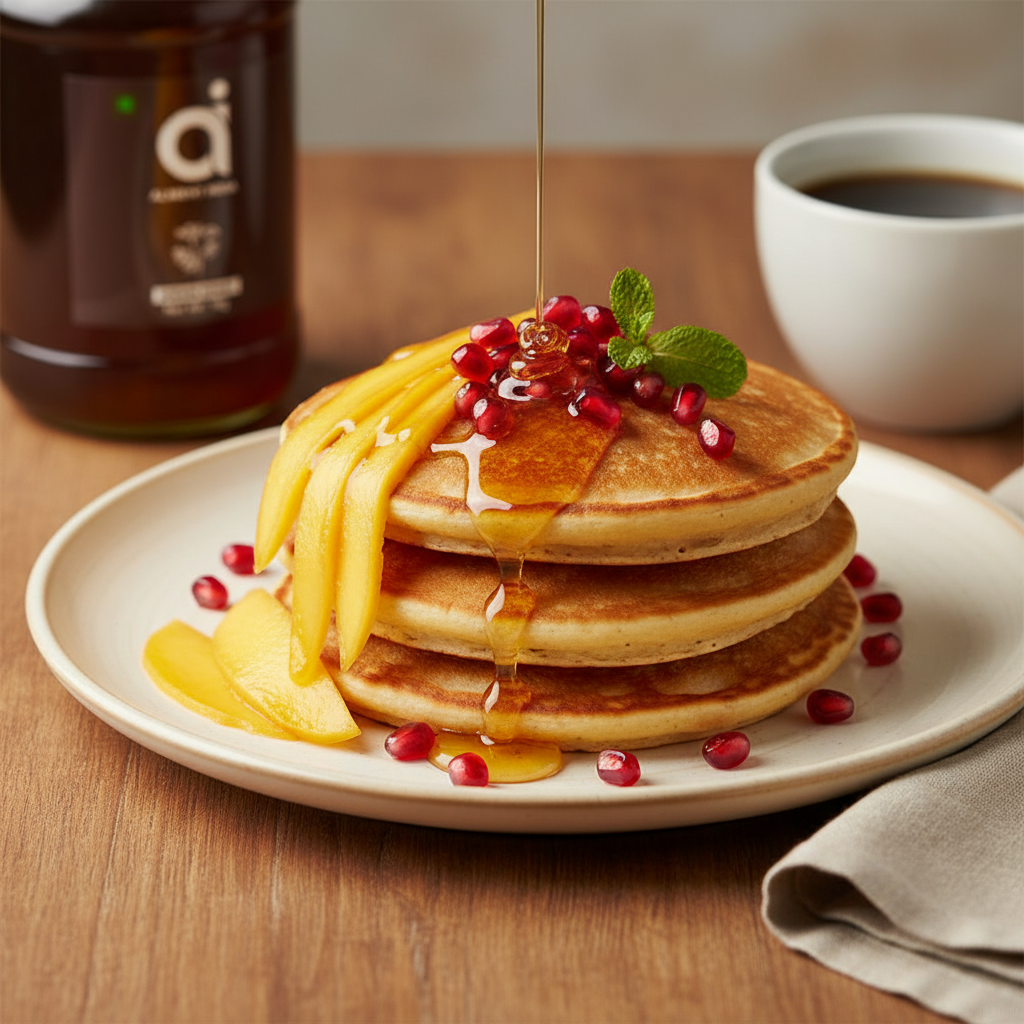 HONEY & HERB PANCAKES WITH FRESH FRUIT